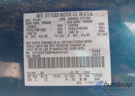 2001 Ford F-150 Xl/Xlt from USA, damaged, VIN 1FTZX172X1NA94165